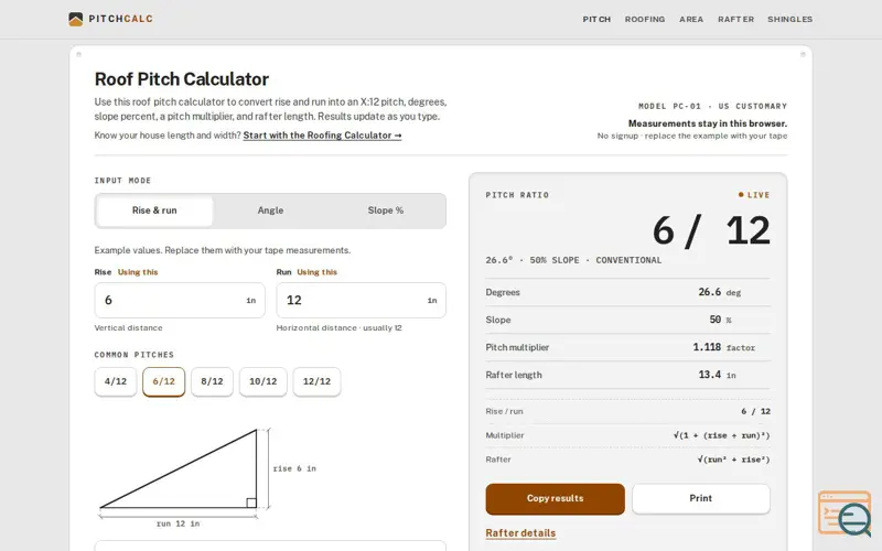 Screenshot of PitchCalc