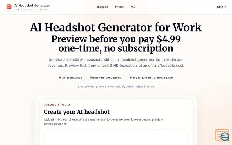 Screenshot of AI Headshot Generator for job seekers