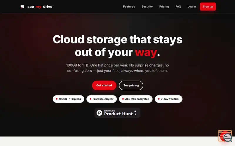 Screenshot of seemydrive — simple, affordable cloud storage