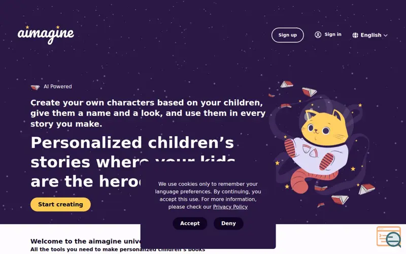 Screenshot of aimagine — Personalized bedtime stories