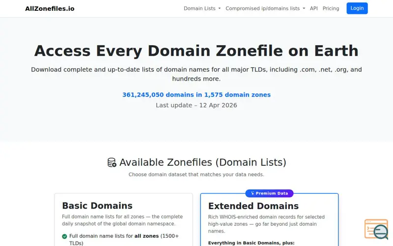 Screenshot of AllZonefiles.io