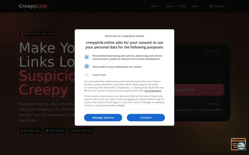 Screenshot of CreepyLink