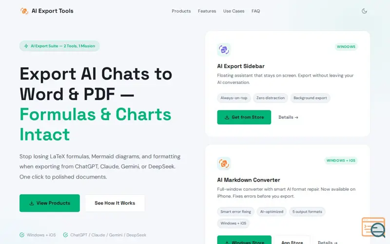 Screenshot of AI Export Tools