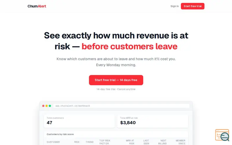 Screenshot of ChurnAlert