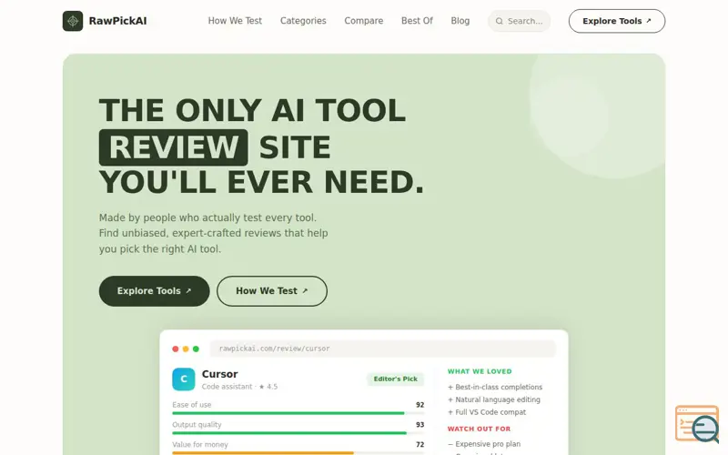 Screenshot of RawPickAI