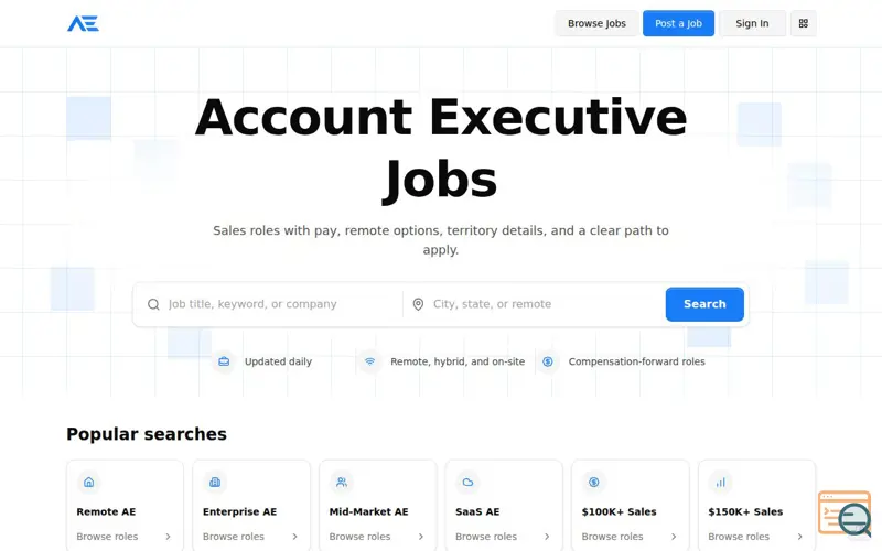 Screenshot of Account Executive Jobs, a launch using Imperva