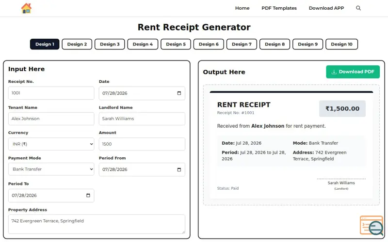 Screenshot of Home - Rent Receipt Generator-Online