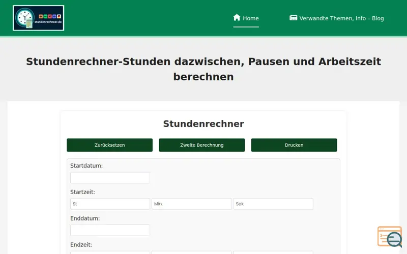 Screenshot of Arbeitszeitrechner