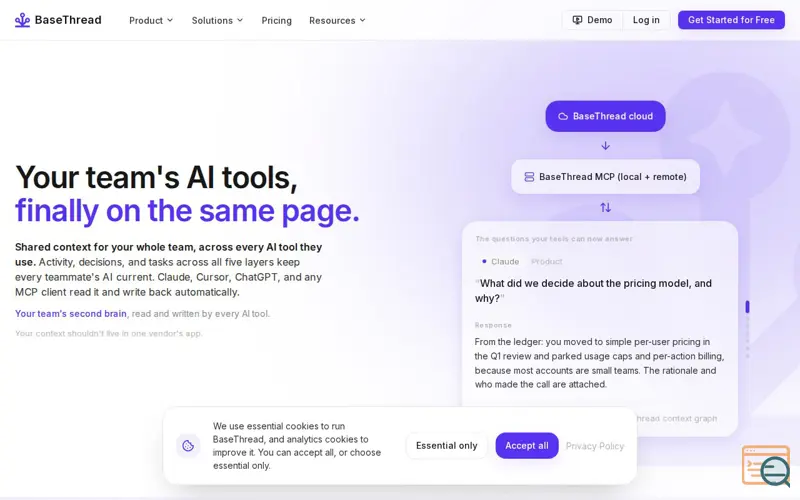 Screenshot of BaseThread | Shared context for every AI tool your team uses