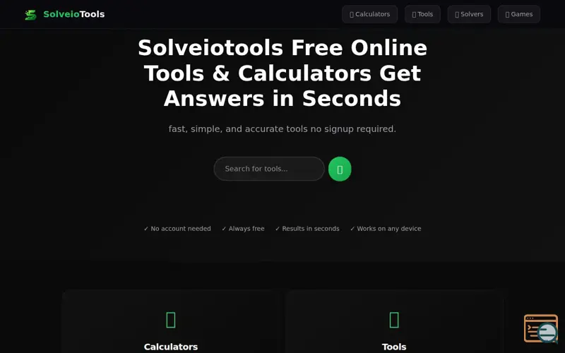 Screenshot of Solveiotools Free Tools & Calculators