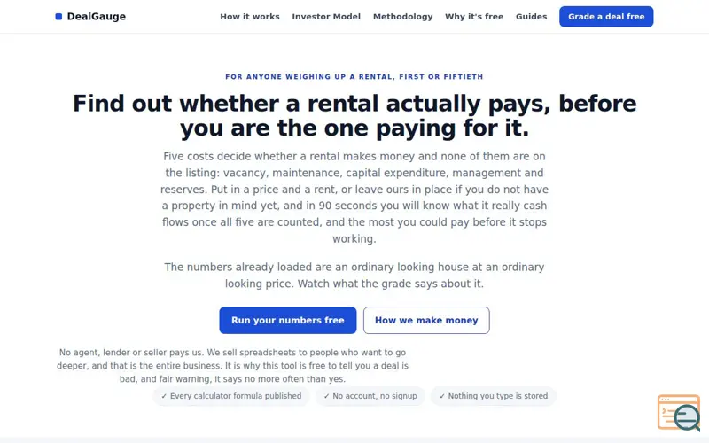 Screenshot of Free Rental Property Calculator That Grades the Deal A to F | DealGauge