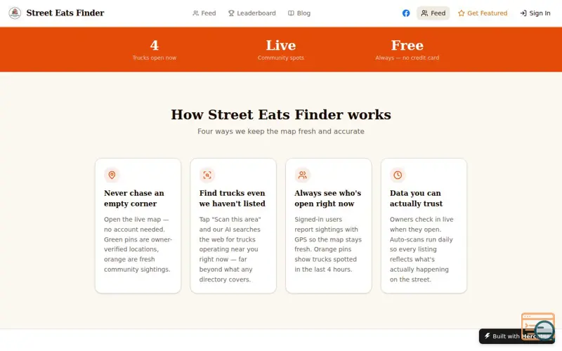 Screenshot of Street Eats Finder — Find Food Trucks Open Right Now Near You