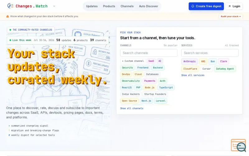 Screenshot of Changes.Watch