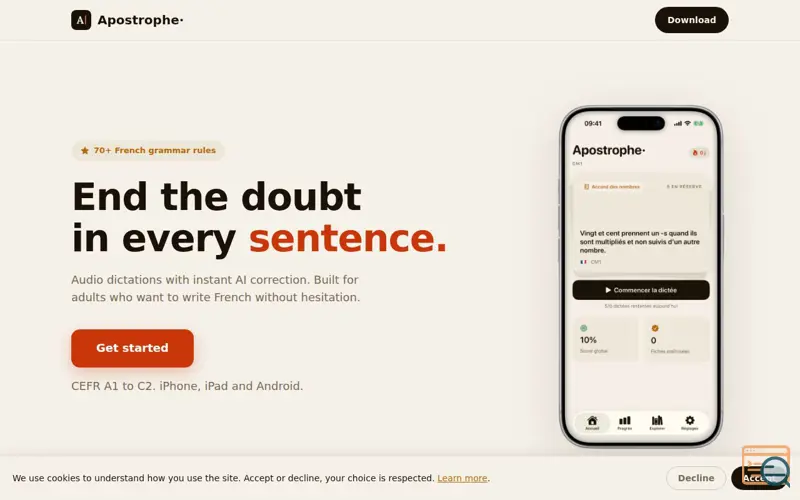 Screenshot of Apostrophe· French Dictation