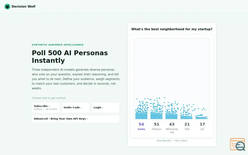 Screenshot of Decision Wolf - Poll 500 AI Personas