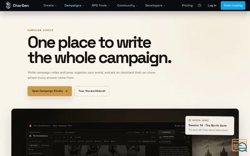 Screenshot of Campaign Studio by CharGen