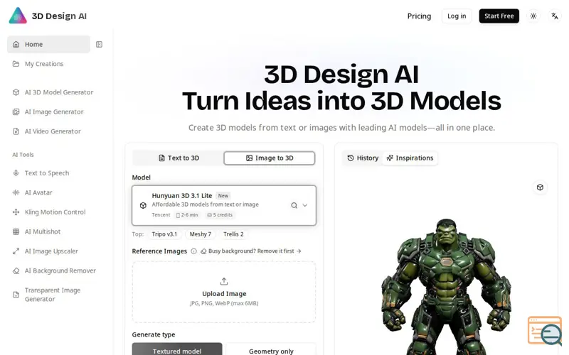 Screenshot of 3D Design AI — Create 3D Models Online from Text & Images, a launch using OnToplist