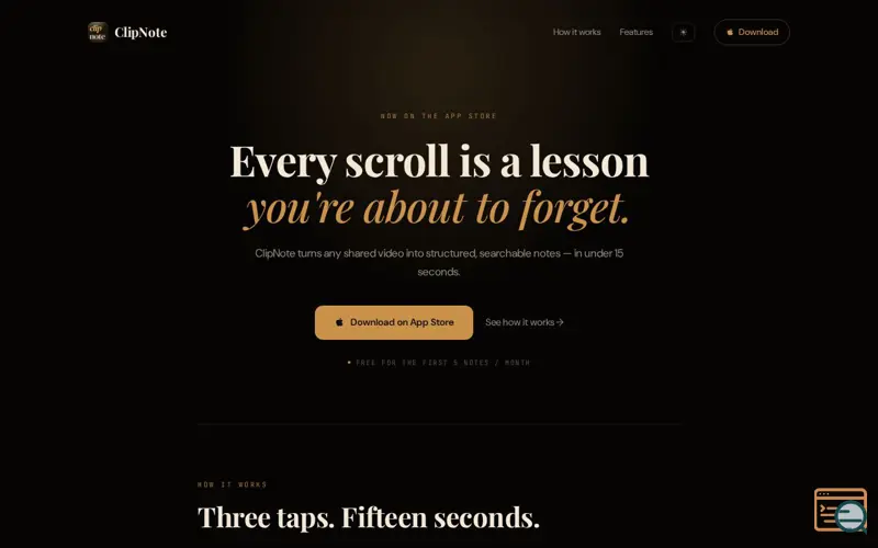 Screenshot of ClipNote — Turn shared videos into notes