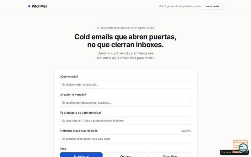 Screenshot of PitchMail