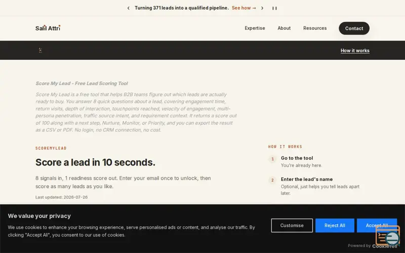 Screenshot of Score My Lead