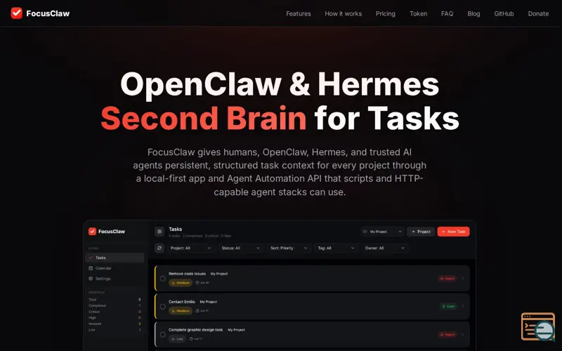 Screenshot of FocusClaw, a launch using Ory