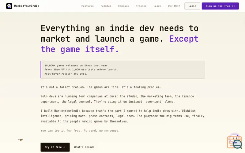 Screenshot of MarketYourIndie