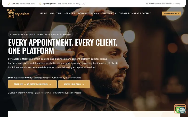 Screenshot of Powerful barbershop booking app Malaysia, a launch using WATI