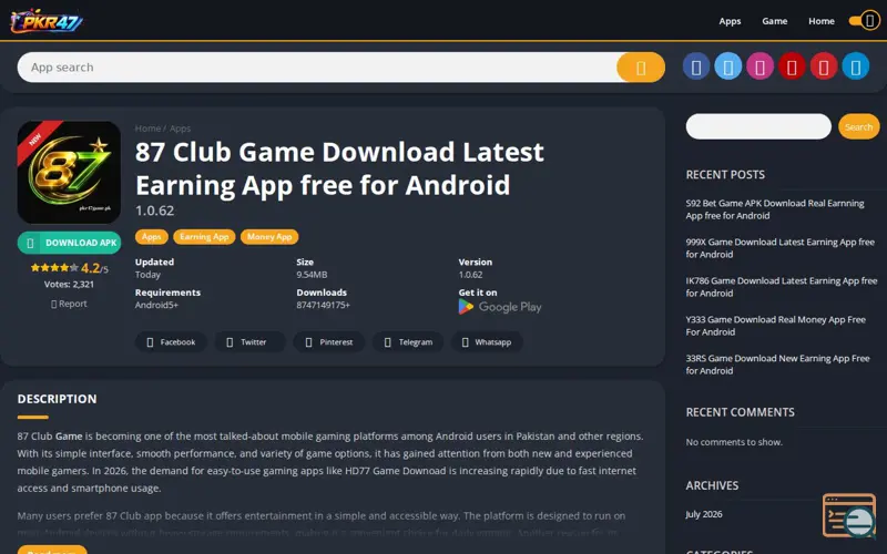 Screenshot of 87club