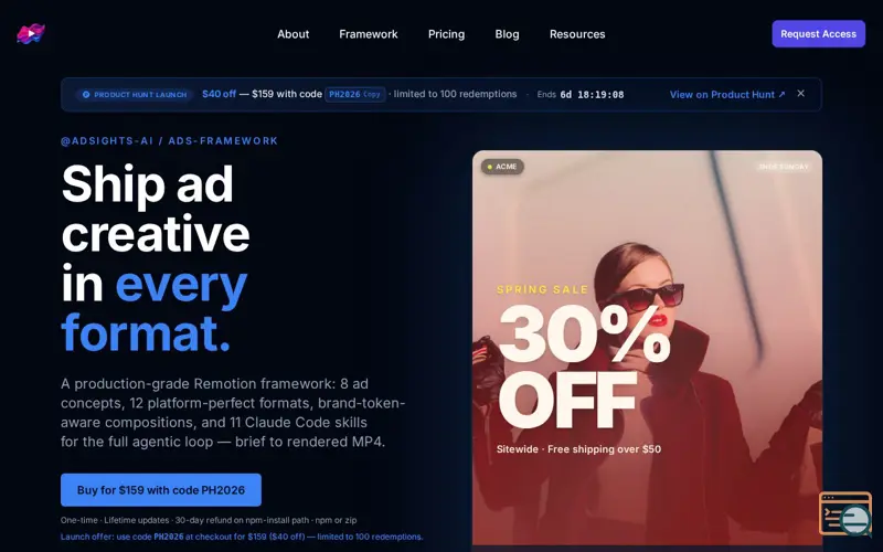 Screenshot of AdSights Ads Framework, a launch using Postmark