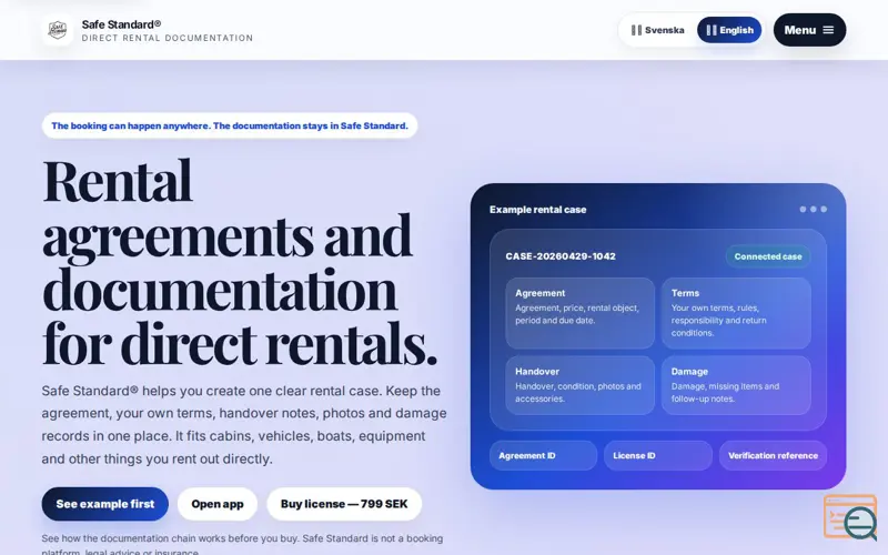 Screenshot of Safe Standard, a launch using Loopia