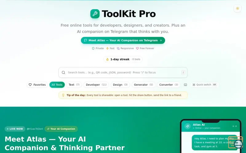 Screenshot of 25+ Free Online Tools + AI Assistant 