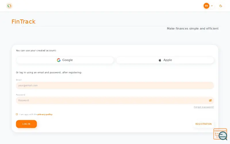 Screenshot of FinTrack 