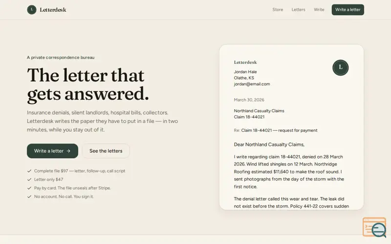 Screenshot of Letterdesk