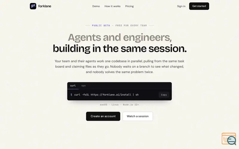 Screenshot of Forklane — A coding workspace where agents and engineers build together
