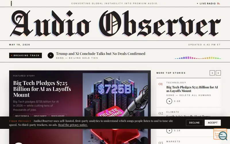 Screenshot of audio.observer