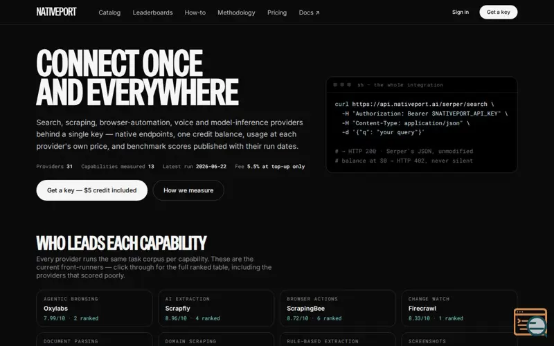 Screenshot of NativePort — Benchmarked Web Access for AI Agents