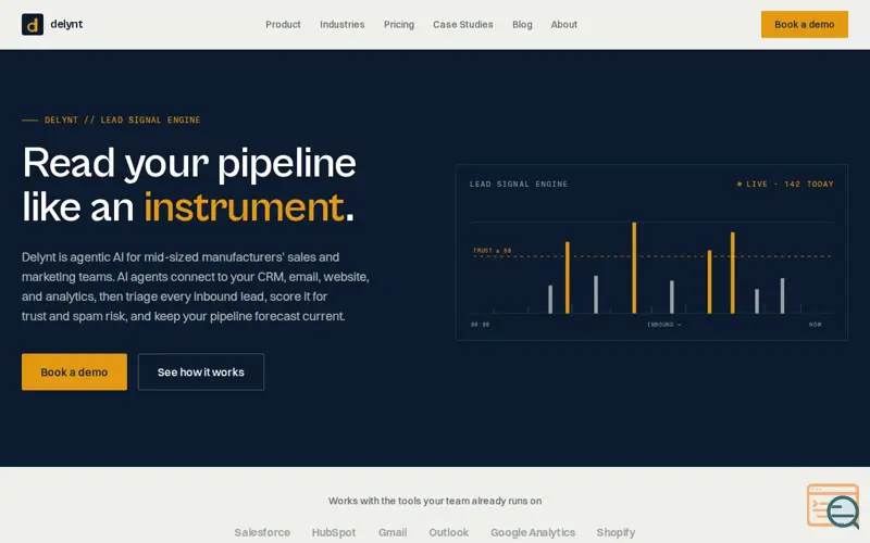Screenshot of Delynt — AI sales & marketing agent for manufacturers