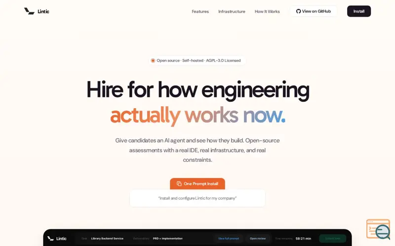 Screenshot of Lintic: Open Source AI Coding Assessment
