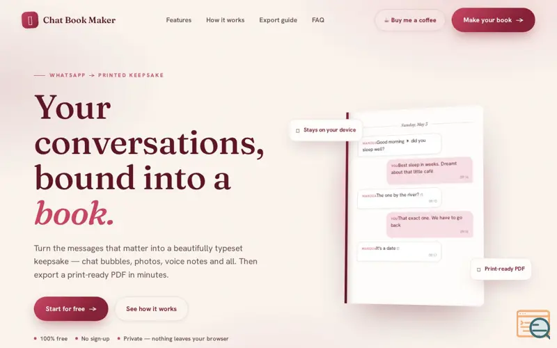 Screenshot of Chat Book Maker