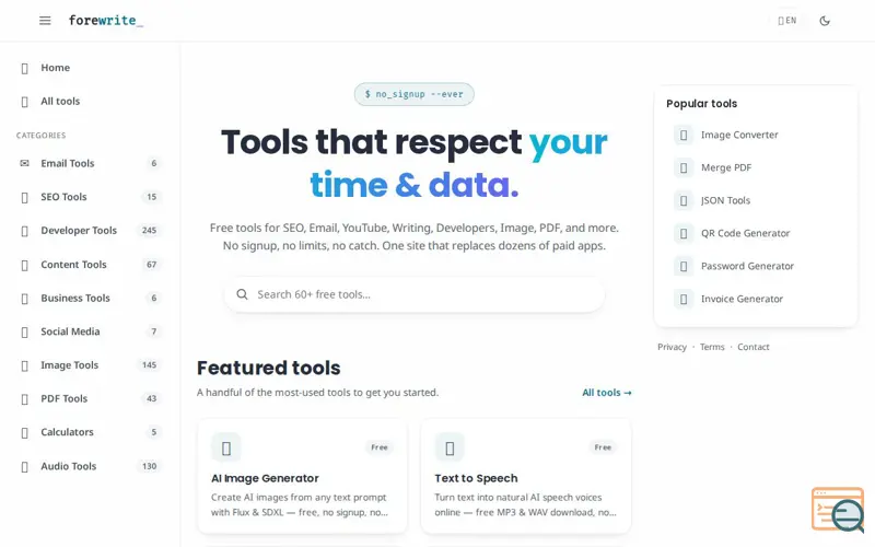 Screenshot of Forewrite