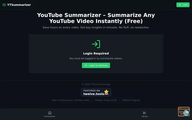 Screenshot of YTsummarizer 2.0 