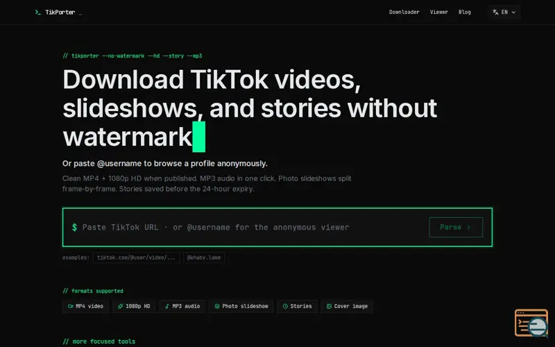 Screenshot of TikPorter