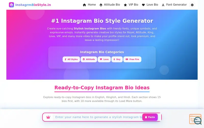 Screenshot of Instagram Bio Style