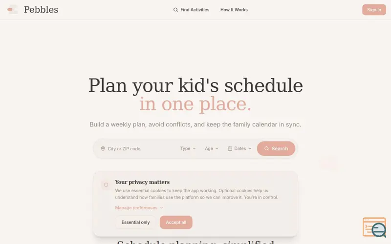 Screenshot of Pebbles – Your KidCamp Planner