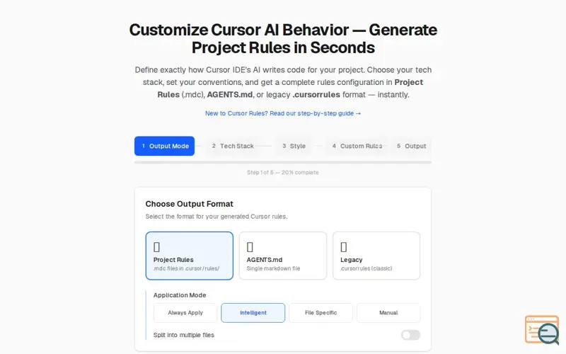 Screenshot of Cursor Rules Generator