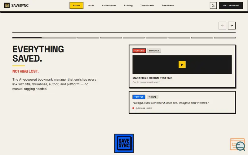 Screenshot of SaveSync, a launch using Microlink