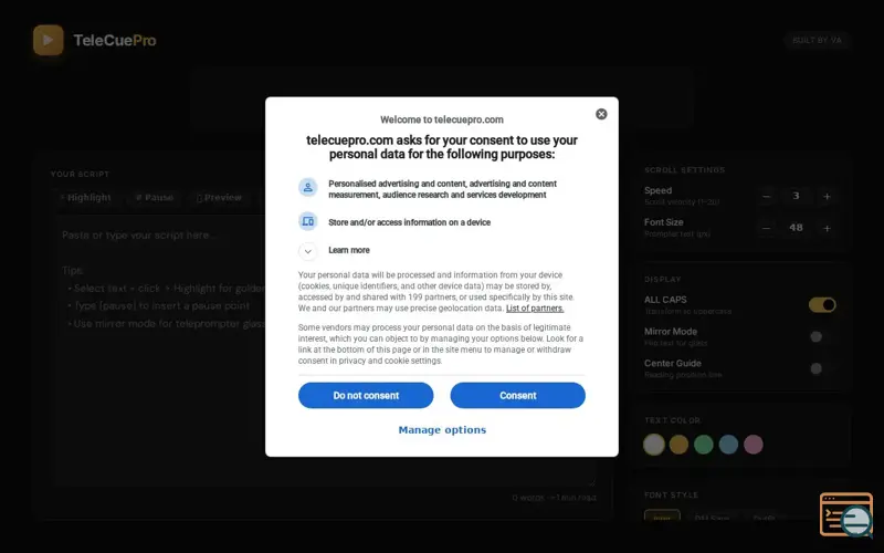 Screenshot of TeleCuePro — Professional Teleprompter, a launch using Papaki DNS