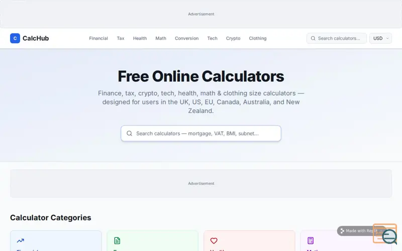 Screenshot of CalcHub