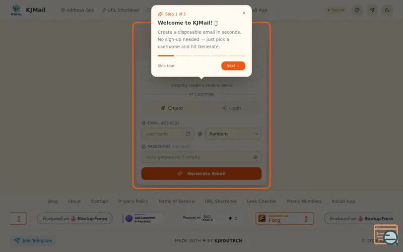 Screenshot of KJMail, a launch using PropellerAds