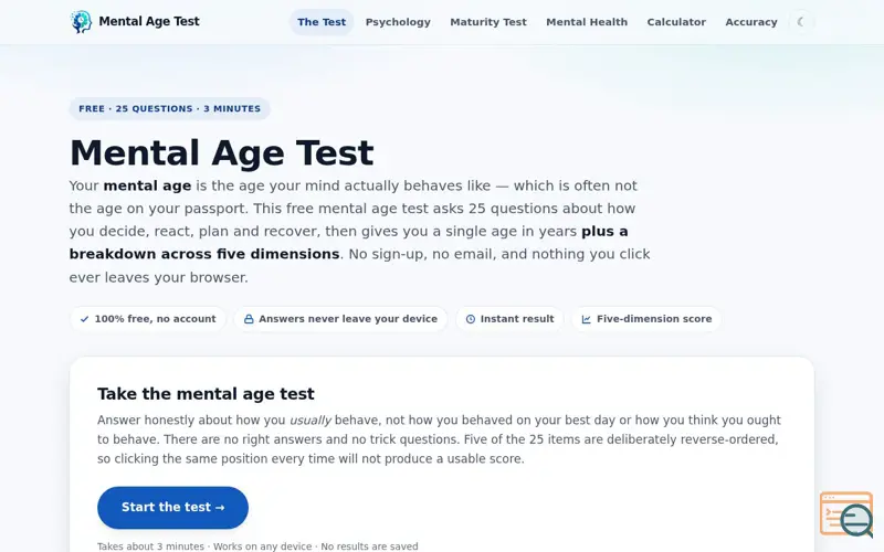 Screenshot of Mental Age Test
